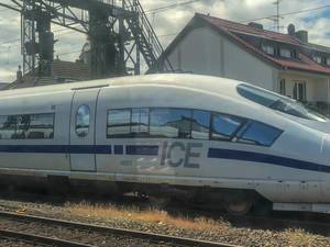 Blue German express train ICE TD 605 006 by Deutsche Bahn