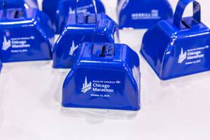 Blue promotional items for Chicago Marathon 2019, by Bank of America