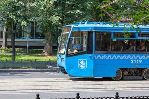 Blue tram in Moscow