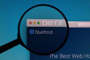 Bluehost logo under magnifying glass