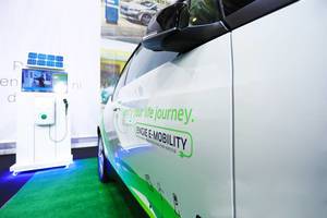 BMW-i3, electric car at charging station at Bucharest Auto Show 2019 SAB
