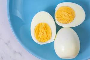 Boiled Chicken Eggs on the blue plate (Flip 2019)