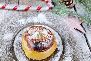 Bratapfel, snow on baked apples for Christmas