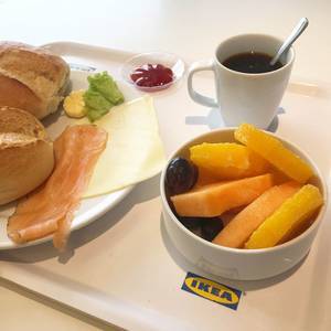 Breakfast at IKEA: Salmon, Coffee and Fruits