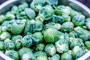 Brussels sprouts in an iron bowl