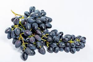 Bunch of fresh blue grapes on white background