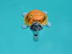 Bunte, künstliche Schildkröte im Wasser