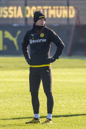 BVB-Kapitän Marco Reus in Einzelaufnahme auf dem Trainingsgelände