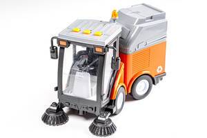 Car for cleaning roads and sidewalks on a white background. Children
