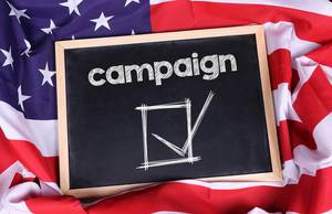 Chalkboard with Campaign text on American flag