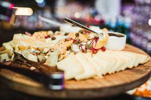Cheese Plate Asorti With Bokeh Lights