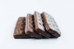 Chocolate biscuits on white background
