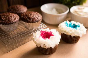 Chocolate cupcakes decorated with hard candy