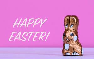 Chocolate Easter bunny with Happy Easter text