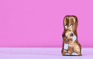 Chocolate easter bunny with pink background