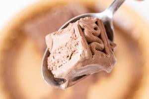 Chocolate Ice Cream on the spoon with blurred background (Flip 2019)