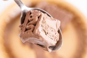 Chocolate Ice Cream on the spoon with blurred background