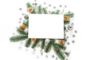 Christmas decor and tree branches background with free space in the middle (Flip 2019)