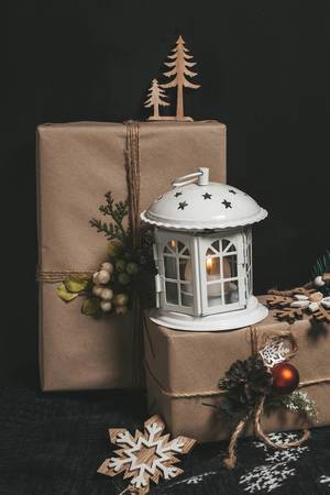 Christmas night background with gifts and lantern (Flip 2019)