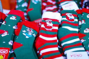 Christmas socks with Santa Claus and reindeer