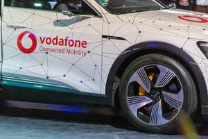 Close-up and side view of Audi e-tron whims of the electric GigaCar, with Vodafone connected mobility