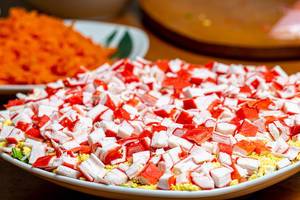 Close-up of a delicious salad with crab sticks (Flip 2020)