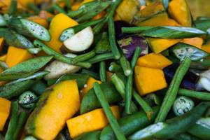Close up of chopped squash and okra vegetables  (Flip 2019)
