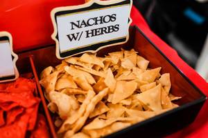Close up of crispy nachos with special herbs