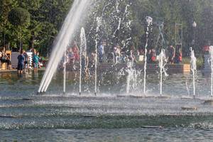 Close-up of fountains at Gorky Park