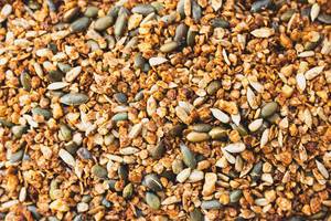 Close up of homemade walnut, seeds and oats granola