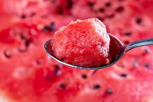 Close-up of spoon with a piece of red watermelon (Flip 2019)
