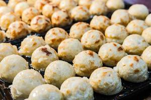 Close up of takoyaki balls