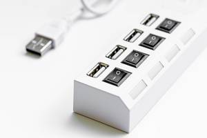 Close-up of USB hub on white background