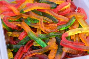 Close Up on the Gummy Worm Candies