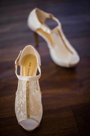 Close up photo of bridal shoes