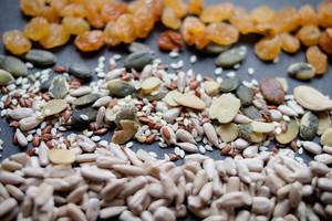 Close Up Photo of different Nuts and Seeds such as Sunflower Seeds and Sesame
