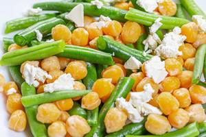 Close-up salad with chickpeas, asparagus and feta cheese