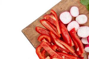 Closeup image of Chopped red Paprika and Radishes