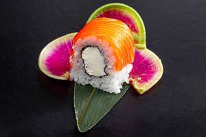 Closeup of a sushi roll Philadelphia with salmon