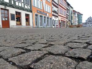 Cobble stone on a central square in Erfurt, Germany