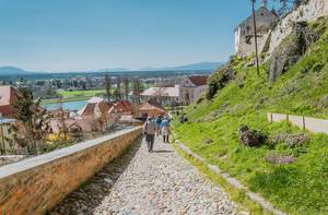 Cobble stone path from town to the castle in Ptuj, Slovenia