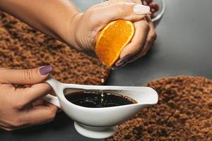 Coffee with orange juice - impregnation for cake closeup (Flip 2019)