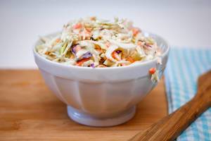 Coleslaw Close-Up in a white Bowl
