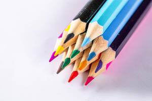 Colored drawing pencils in a variety of colors