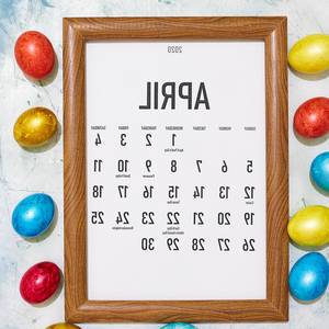Colorful Easter eggs and April monthly calendar (Flip 2020)