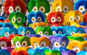 Colorful Guatemalan clay owls