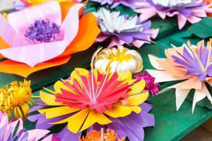 Colorful handcrafted flowers made of paper