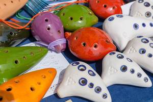 Colorful ocarinas from The Legend of Zelda