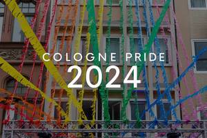 Colorful street decorations at Christopher Street Day and Cologne Pride 2024