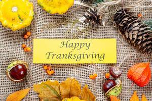 Congratulatory background for thanksgiving on the background of burlap